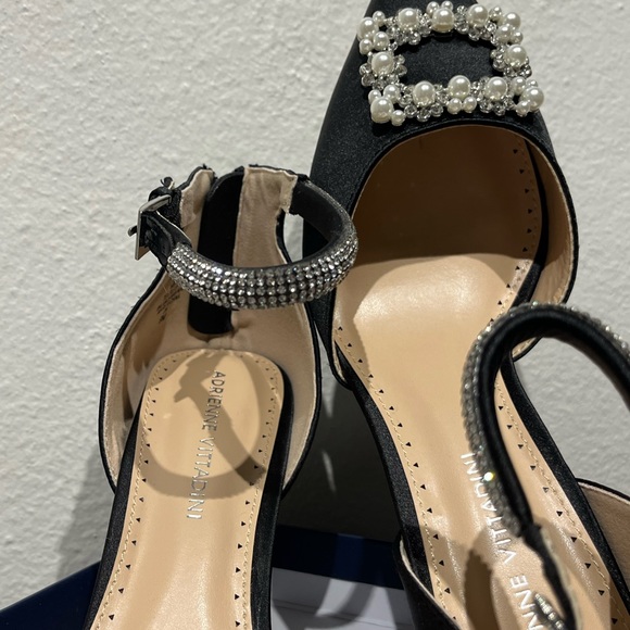 Adrienne Vittadini "Nirvana" Ankle Strap Black Jeweled Women Formal Heels Sz 9 - Picture 10 of 15